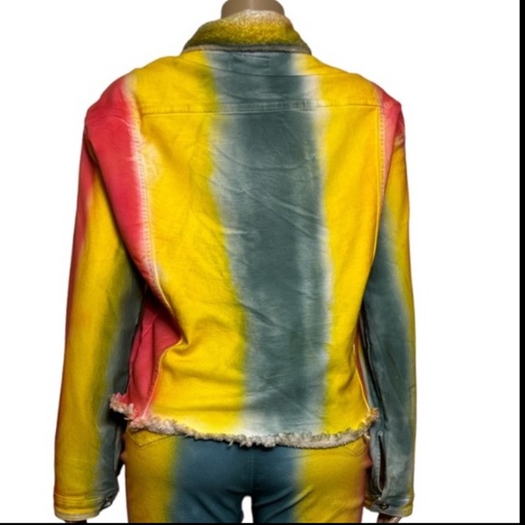 Glory Denim Trucker Jacket Tie Dye  sherpa lined fray hem  Size 3X  X Large - Picture 3 of 17